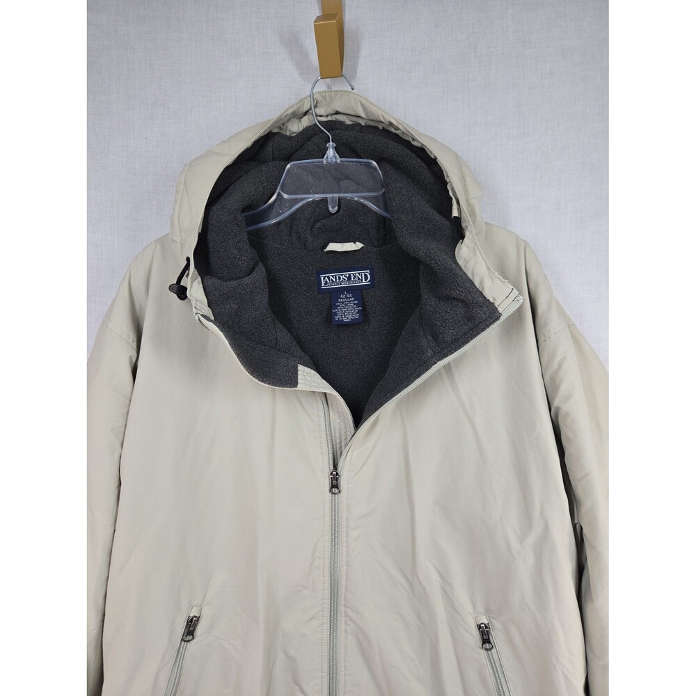 Lands End Jacket Mens Large Khaki Tan Beige Hood Fleece Lined Gorpcore Preppy - Picture 5 of 12